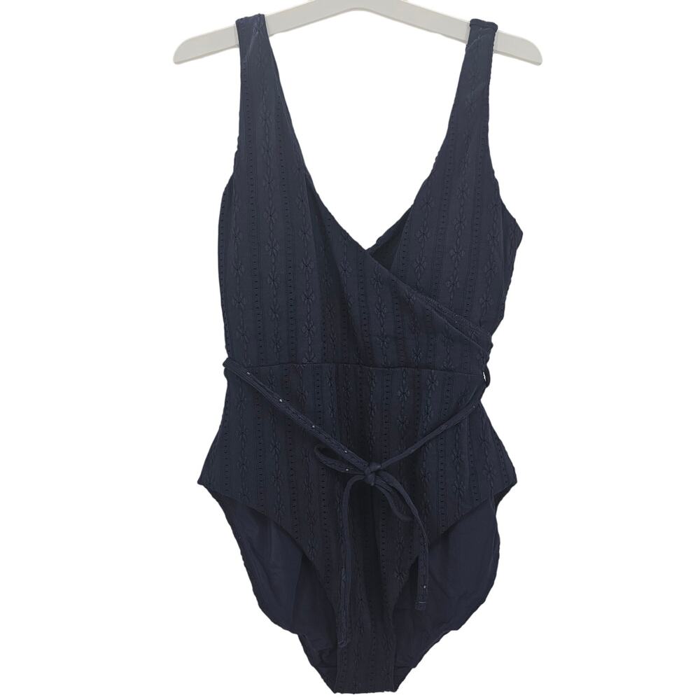 Andie Swim Womans size M The Belmar Ribbed One Piece Swimsuit Navy Blue NEW